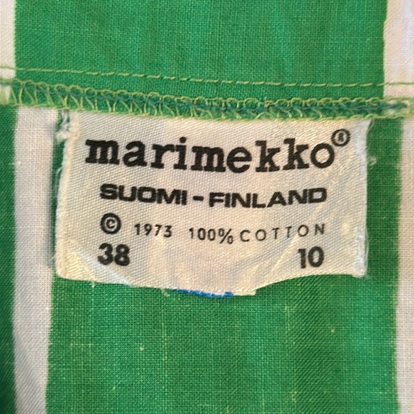 VINTAGE Marimekko Green Striped Dress, Size 38 (L) - Picture 7 of 7